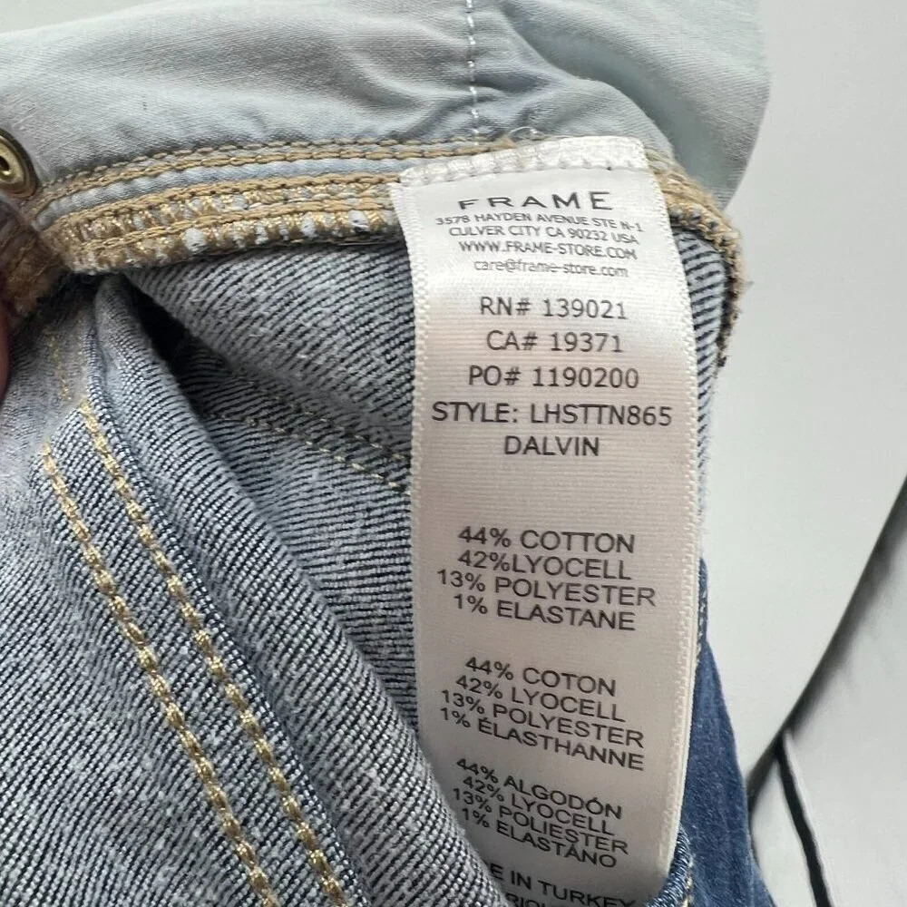 Frame Denim Le High Straight Dark Wash Frayed Hem Jeans Women's 26 Stretch - Picture 10 of 10